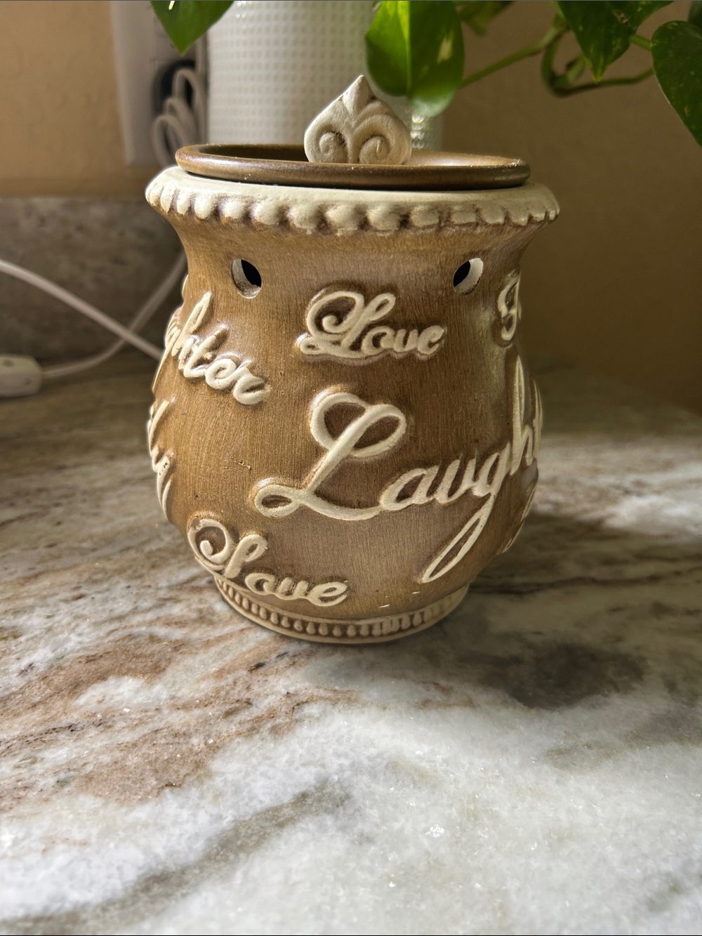Rustic Brown 'Laugh Love' Ceramic Wax Warmer